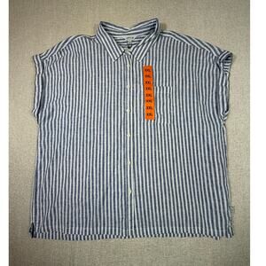 NWT Orvis Women 2XL White Blue Stripe Linen Lightweight Summer Vacation Top